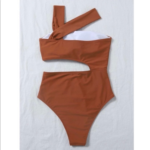 NEW! Boho Rust Cut Out One Shoulder One Piece - Picture 3 of 3